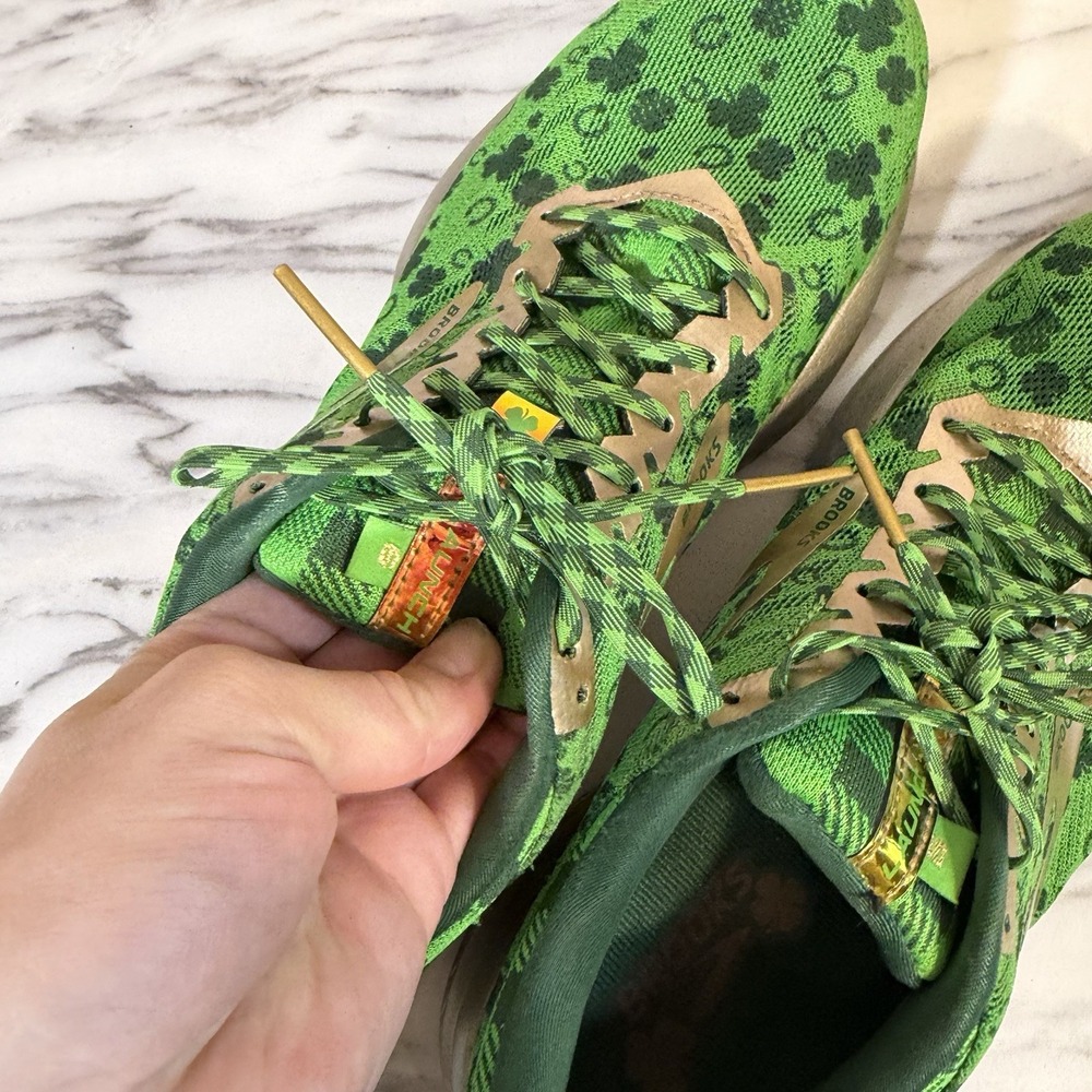 Brooks Launch 6 "Run Lucky" Green / Gold Shamrock Shoes, Women's Size 9 Sneakers - Picture 10 of 14